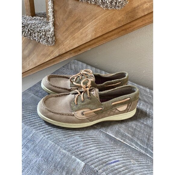 Sperry Top-Sider Ivyfish Tan/Olive Canvas Boat Women's Shoes Sz 9M - Picture 1 of 4